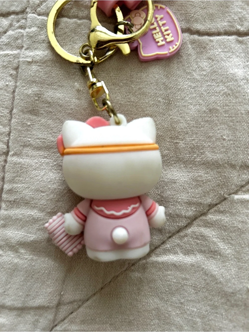 Hello Kitty Pink & White Charm Keyring Wristlet with Gold Hardware